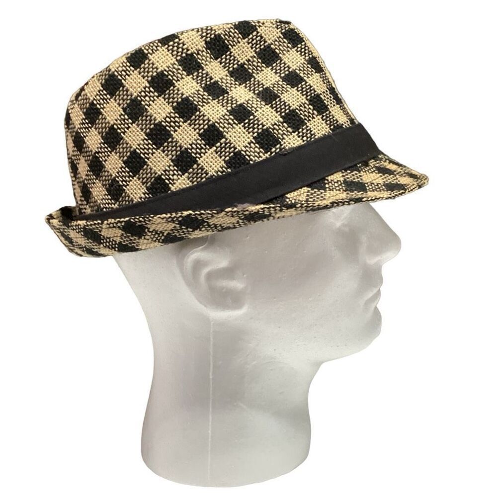 Men’s Trevero Paper Black And Tan Checkered Party Triliby Fedora Hat Size Large